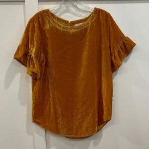 Loft Velvet Ruffle Sleeve Top - Mustard